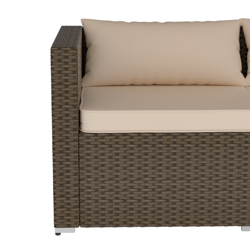 4 - Person Outdoor Seating Group With Ottoman, Beige, Brown
