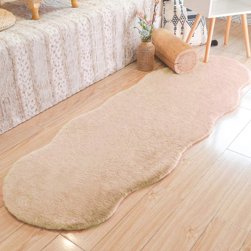 Ruther Solid Color Machine Woven Faux Fur Area Rug in Beige, Novelty 2' x 6'