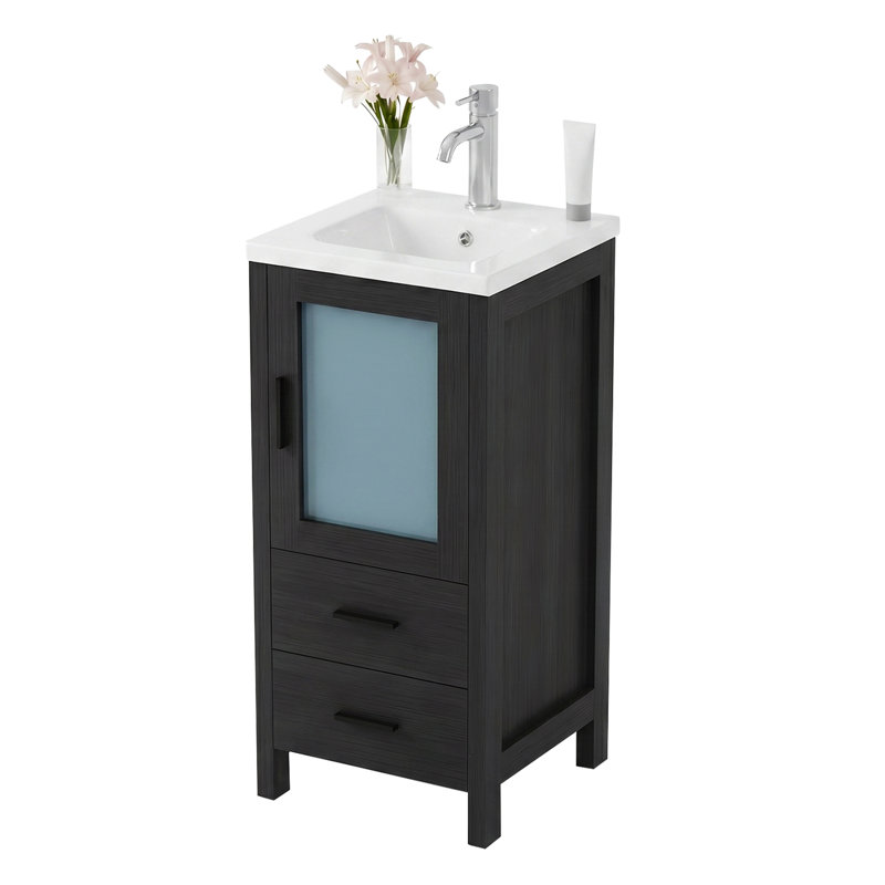 16'' Single Bathroom Vanity with Ceramic Top, Black