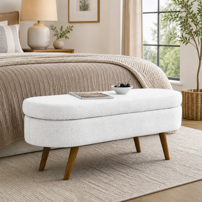 Banc de rangement repose-pieds ovale avec pieds en bois d'hévéa