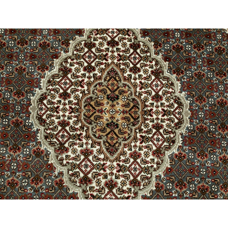 Tapis bleu / rouge / ivoire noué à la main de conception unique 4 pi 1 po x 6 pi Frenesi