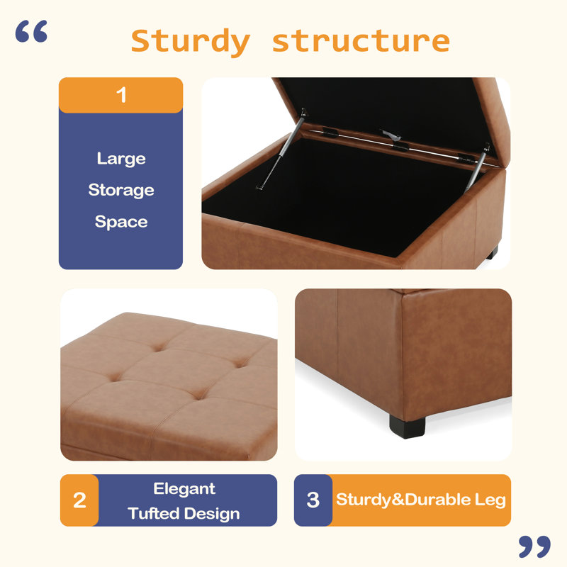 Faux Leather Tufted Storage Ottoman