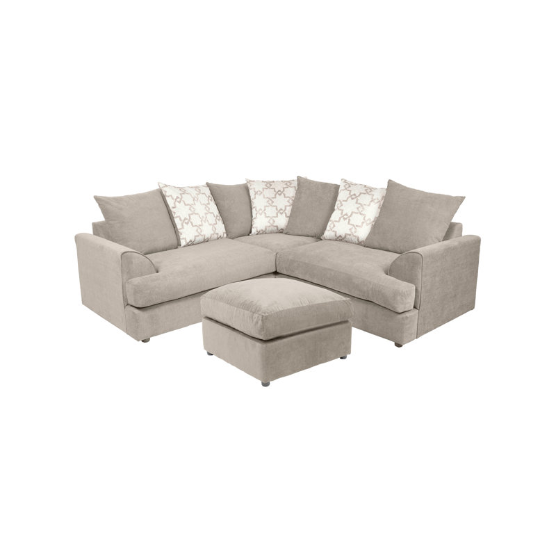 Floriberto 5 Seater Standard Corner Sofa with Ottoman, Stone Polyester