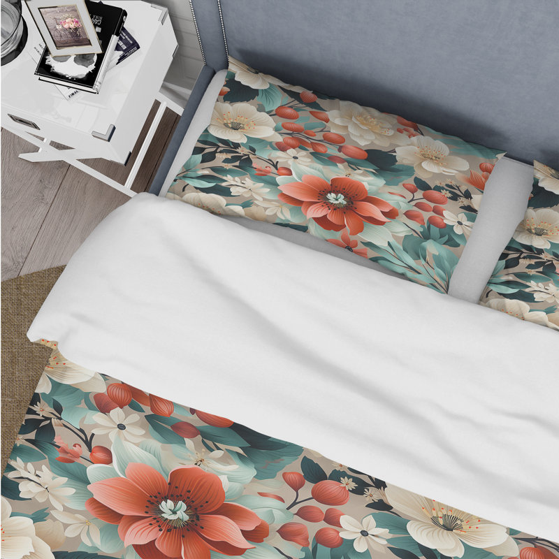 Ensemble de housse de couette Coral Gingham, Housse de couette pour très grand lit et 2 très