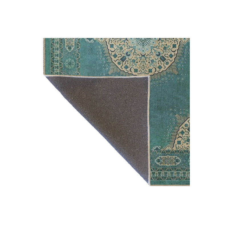 Tapis traditionnel lavable turquoise à base tissée, Sous-tapis carré 3 pi 3 po inclus