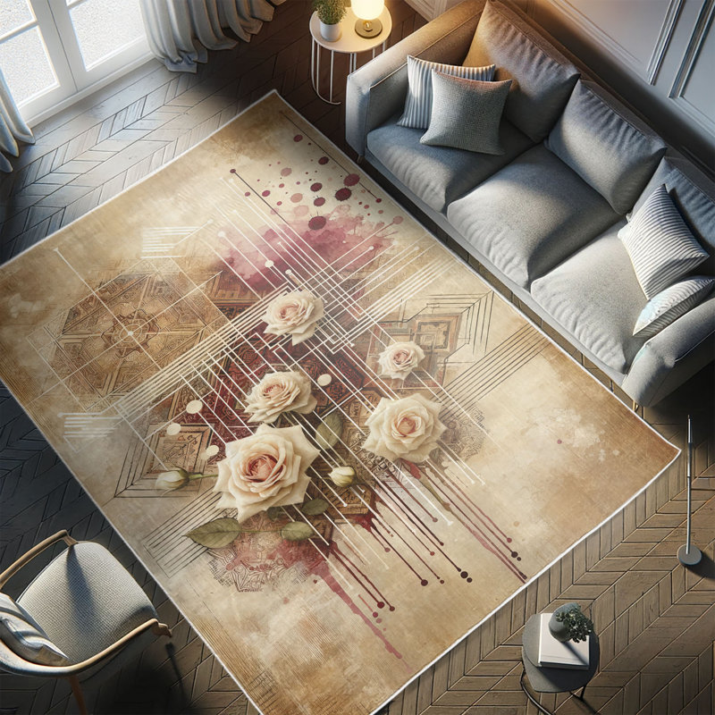 Camel and Raspberry Floral Synthetic Area Rug 2' 5" x 5'