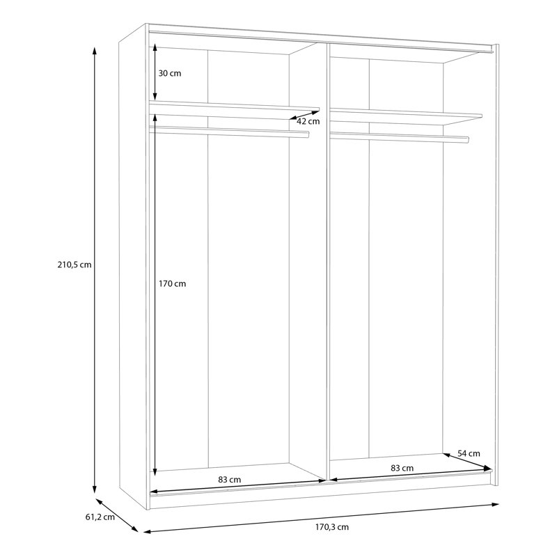 SCHACH&MATT 2 Manufactured Wood Wardrobe, 210.5cm H x 170.3cm W x 61.2cm D, Light oak/White