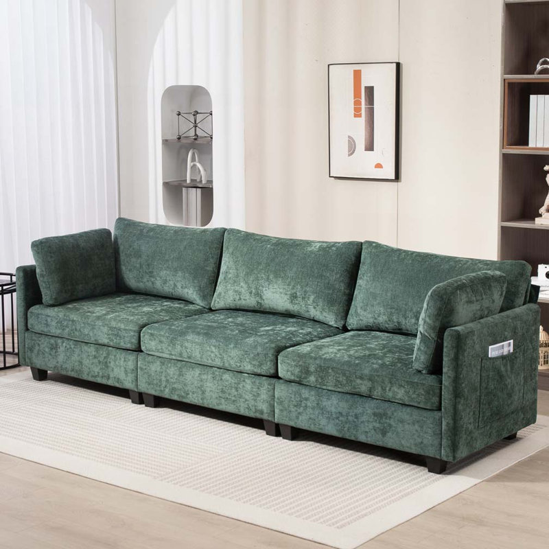Canapé 3 places en tissu chenille profond, Vert foncé