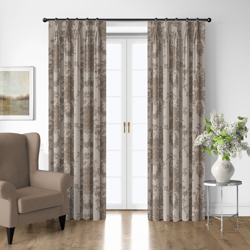 Country Lane Toile  Natural Cotton Pinch Pleat Drapery Panel Set of 2, 20" W  x 108" L