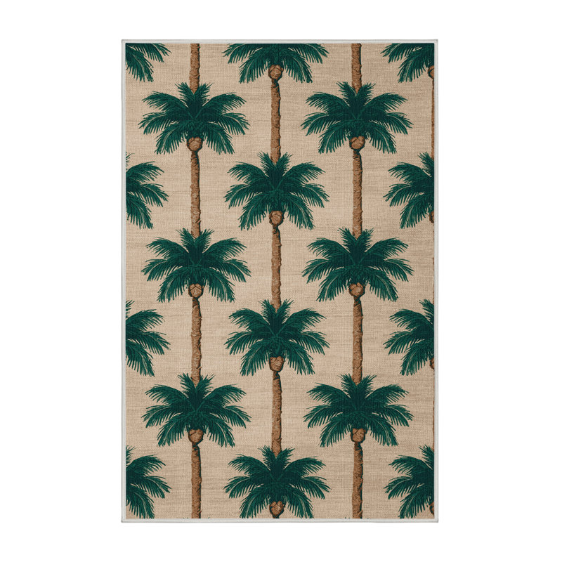 Washable Coconut Palm Grove Coastal Area Rug, Rectangle 2' x 3'