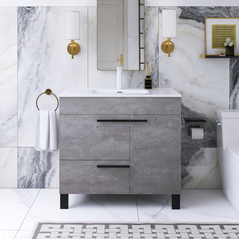 36 po Élégant meuble-lavabo sur pied avec lavabo en céramique