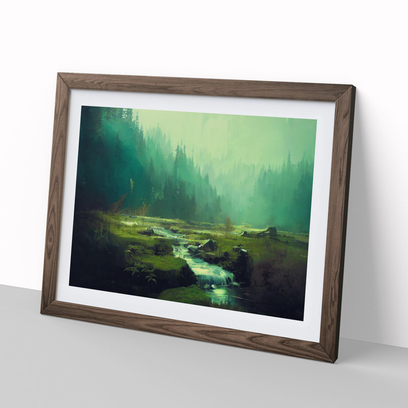 Astonishing Forest Stream - Single Picture Frame Print, 46cm H x 64cm W x 2cm D, Walnut Framed