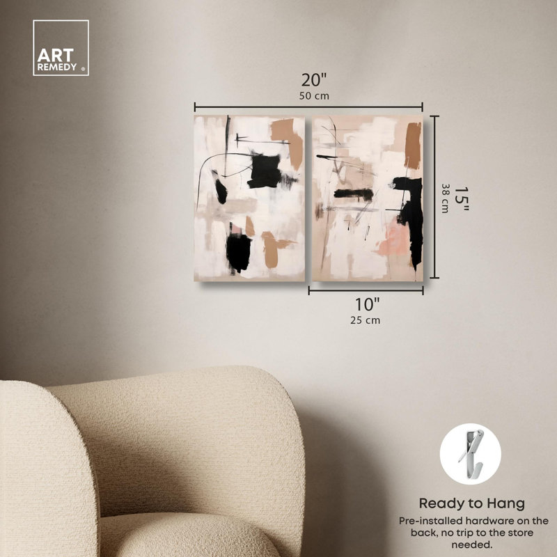 «Strings attached», ensemble de 2 œuvres d'art neutres sur toile , Toile tendue, H 15 po x l 10 po