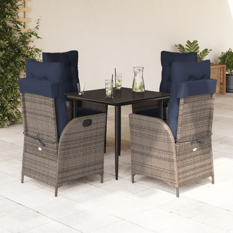Vidaxl 5 Piece Patio Dining Set With Cushions Poly Rattan, Square Table
