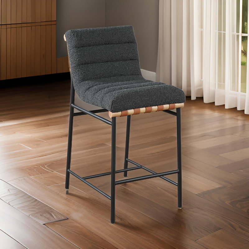 Matao White Fabric Counter Height Chair, Dark Gray