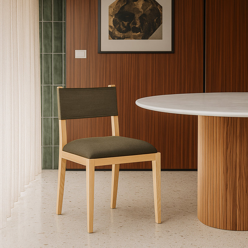 Chaise d'appoint rembourrée Vina, Tissu texturé en lin brun, Teint naturel