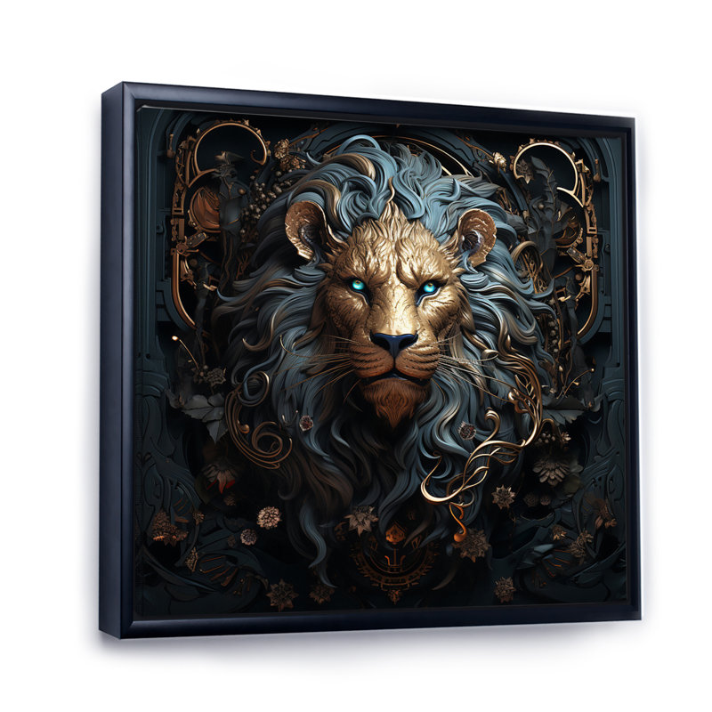 Majestic lion II - Lion, art mural, H 36 po x l 36 po x P 1,5 po, Cadre flottant noir