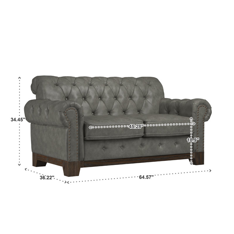 Causeuse Chesterfield Annalea, Microfibre grise