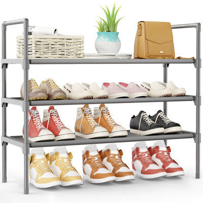 Shoe Rack - 3-Tier Shoe Organizer, Shoe Rack for Closet, Entryway, Bedroom, Easy- Assembly Storage Shelf with Side Handles, 27.6" Wide - 3 Tiers, Grey