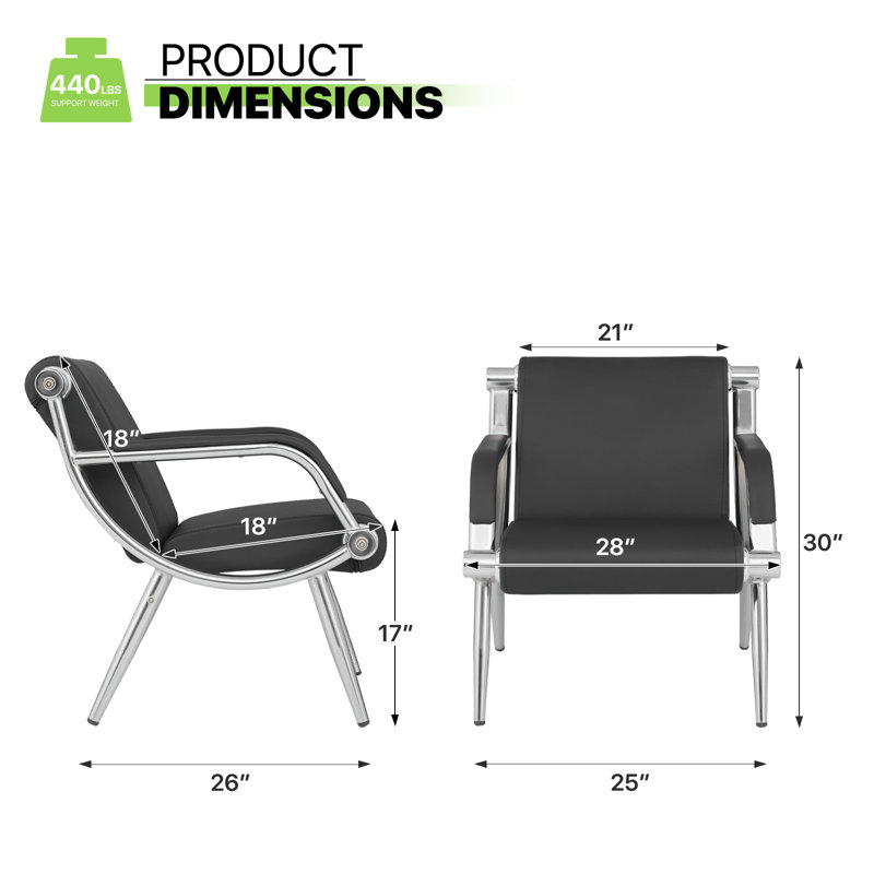 Black Faux Leather Reception Chair with Iron Frame