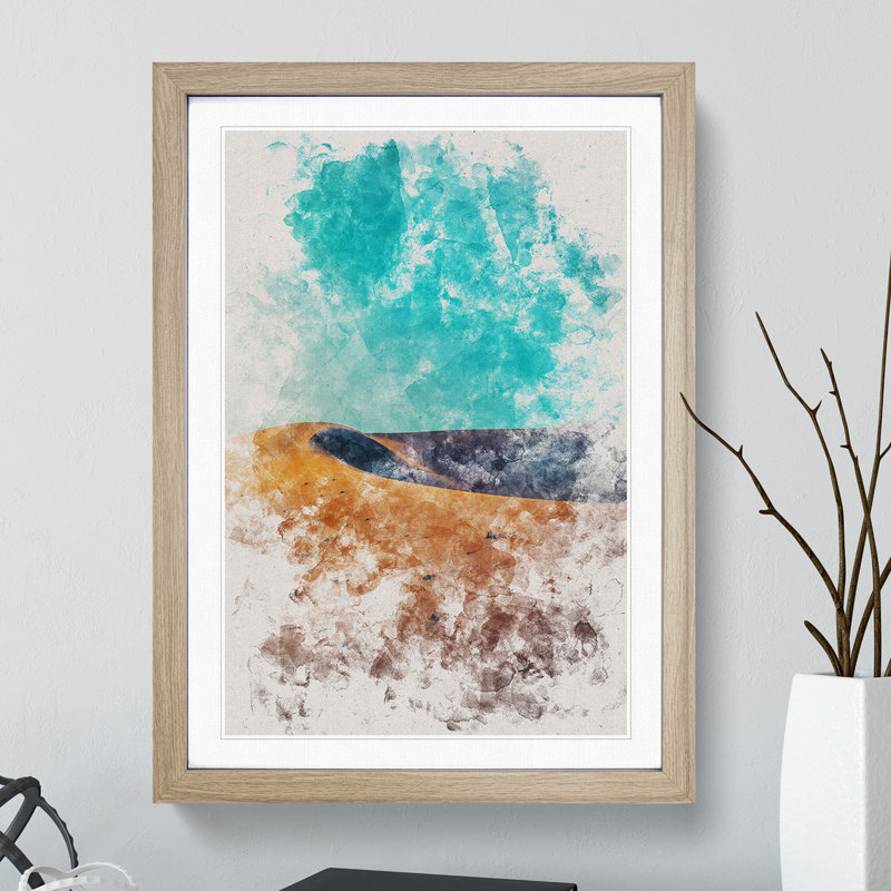 San Dune in The Atacama Desert in Chile Watercolour - Picture Frame Graphic Art, Oak, 65cm H x 48cm W x 2cm D