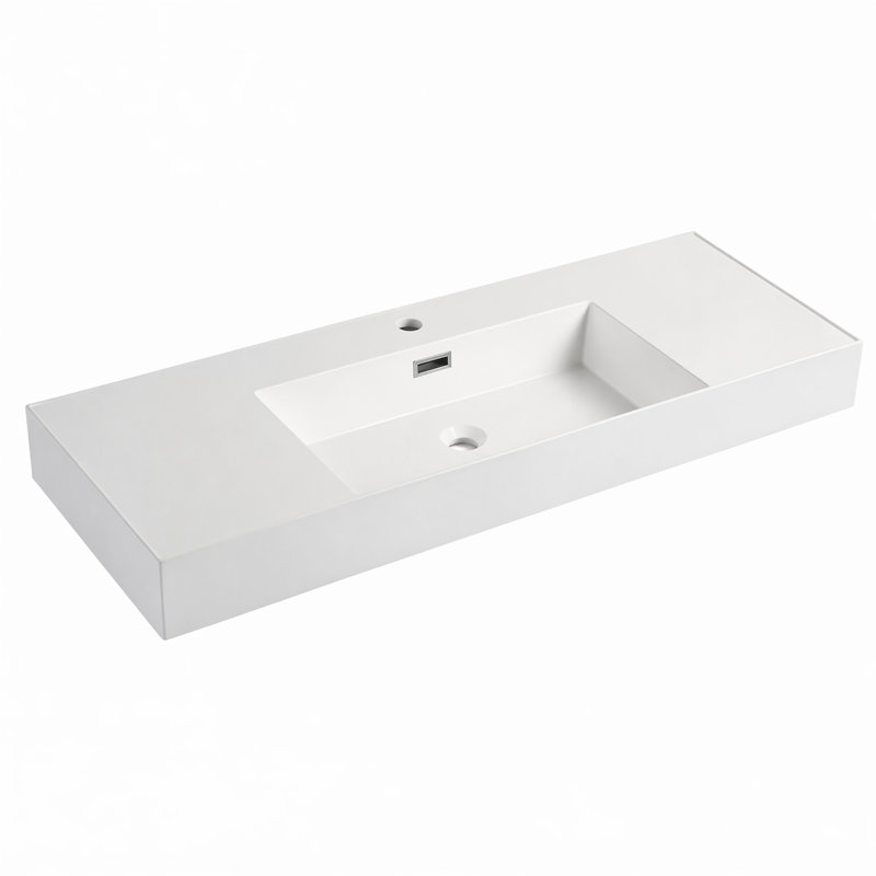 Comptoir de meuble-lavabo en résine 48 po seulement, lavabo intégré blanc brillant, comptoir de salle de bain à surface solide pour remplacement de meuble-lavabo