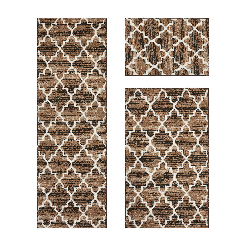 Ensemble de tapis de salle de bain 3 pièces à envers doux, absorbant et antidérapant Nolynn, Bleu