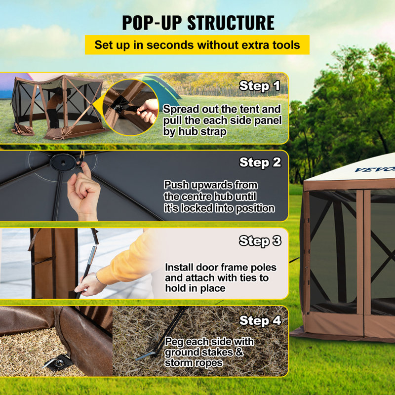 VEVOR 12 ft x 12 ft Brown and Beige Pop-Up Gazebo Tent