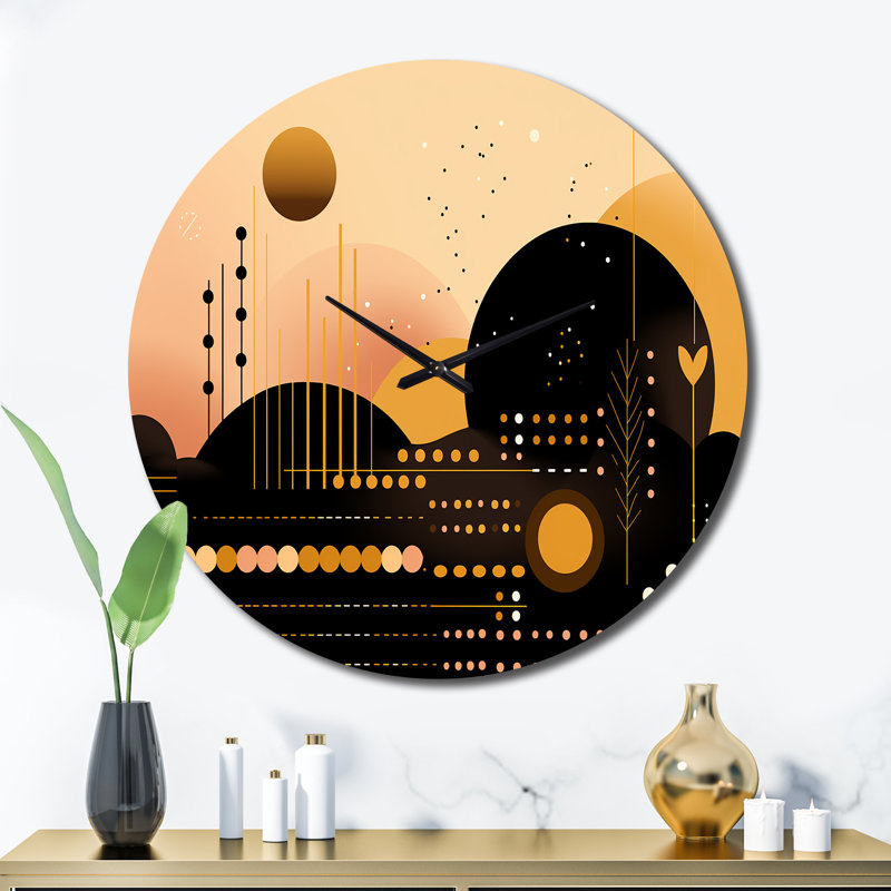 Pleine lune City Minimalismin Retro III - Horloge murale moderne géométrique, Très grand