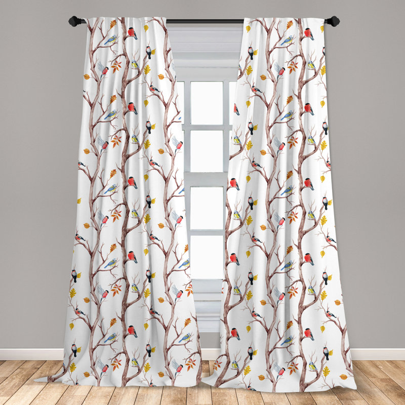 Autumn Birds Sheer Polyester Rod Pocket Curtain Panels Set