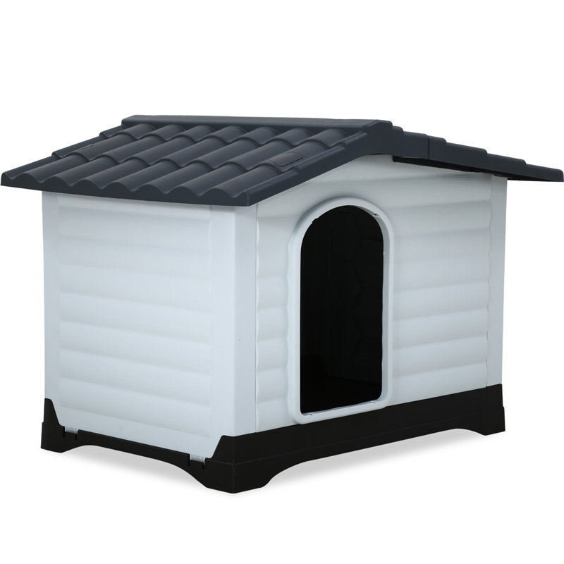Large White and Black Plastic Raised Dog House