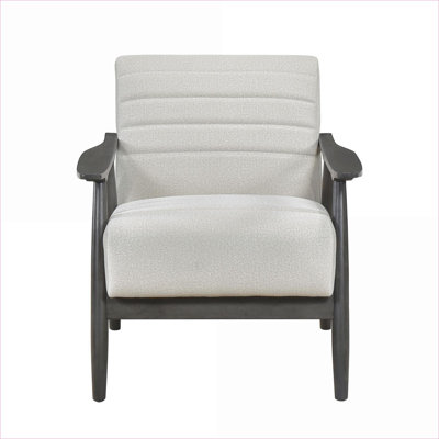 Casual Transitional Accent Chair for Adults, Pearl Cream Upholstery, Charcoal Gray Solid Wood Frame, Living Room Seating