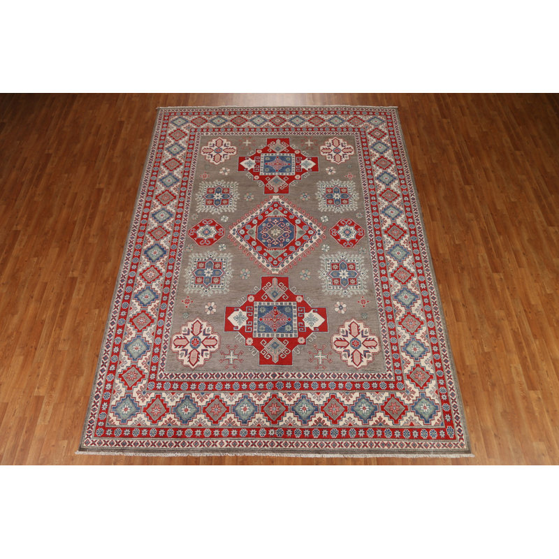 Tapis oriental géométrique Kazak fabriqué à la main 9 x 12