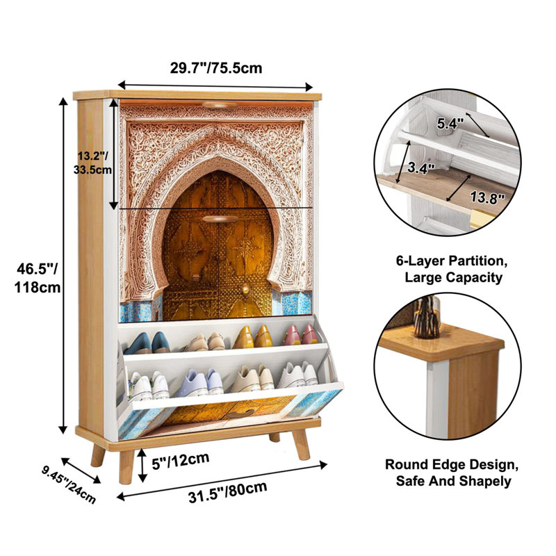 Shoe Storage Cabinet with 3 Flip Drawers for Architectural details doorways Morocco Shoe Rack Storage Organizer