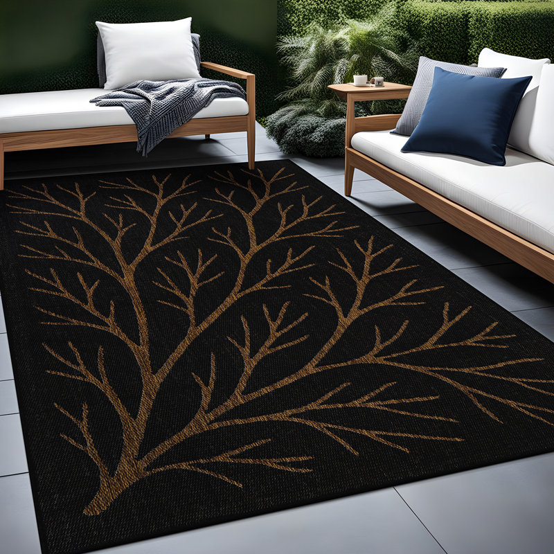 Tapis floral d'intérieur pour l'extérieur, Gold, Rectangle 8' x 10'