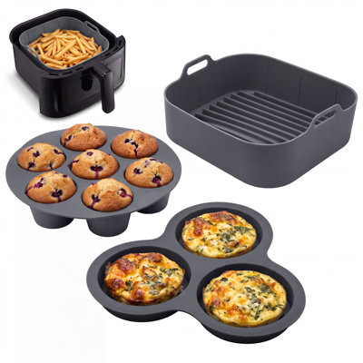 Gourmia 3-piece Silicone Air Fryer Liners With Egg Bite & Cupcake Molds, Bpa-free, Nonstick