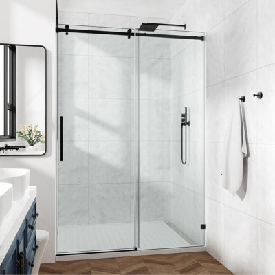 Porte de douche fixe et coulissante 60 * 66 ", quincaillerie de tube carré, porte de douche en verre transparent, verre trempé de 3/8 po (10 mm) de type GSCC, acier inoxydable
