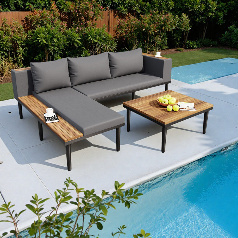 Ensemble de conversation modulaire d'extérieur 2 pièces 2 pièces, Gris