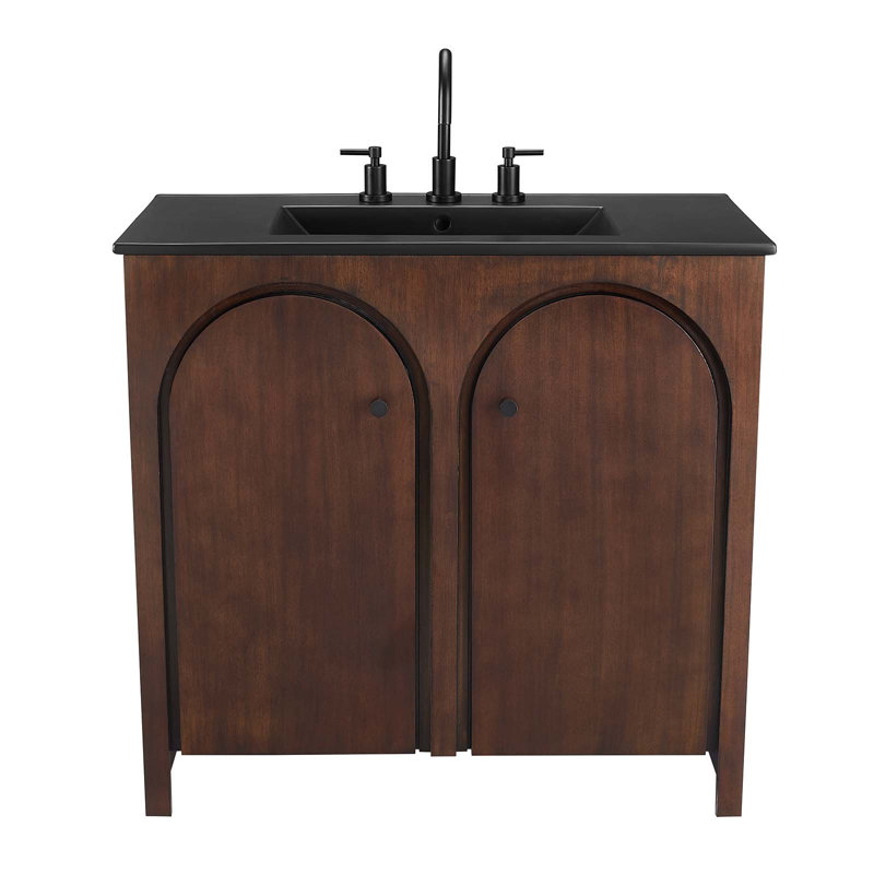 Meuble-lavabo simple 36 po avec plateau en céramique Modway Appia, Noir, Noyer