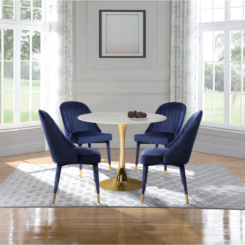 Belle 19.7'' H Tufted Velvet Upholstered Side Chair, Navy Velvet