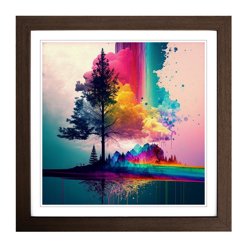 Rainbow Impressionism No.1 - Single Picture Frame Print on Wood, Walnut