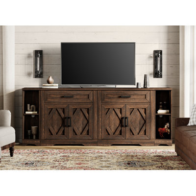 Glenford 82.7"W Large Modern Farmhouse Accent Cabinet With Barn Doors & Drawers, Scratch-Resistant Tree Bark Finish