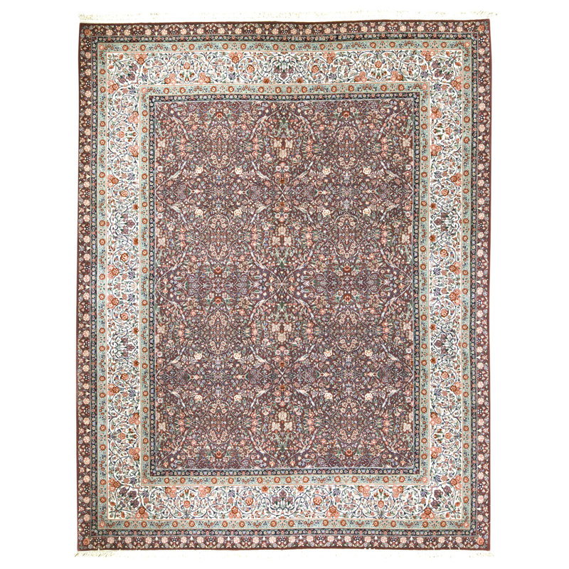 Hand Knotted Wool Oriental Area Rug in Plum And Ivory