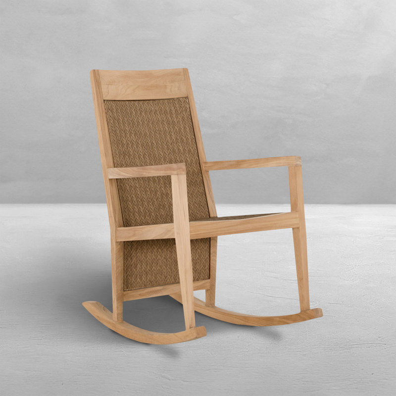 Savannah N-Dura Resin Wicker Outdoor Teak Rocker, No Welt + Standard Fill, Bar Stripe Forest