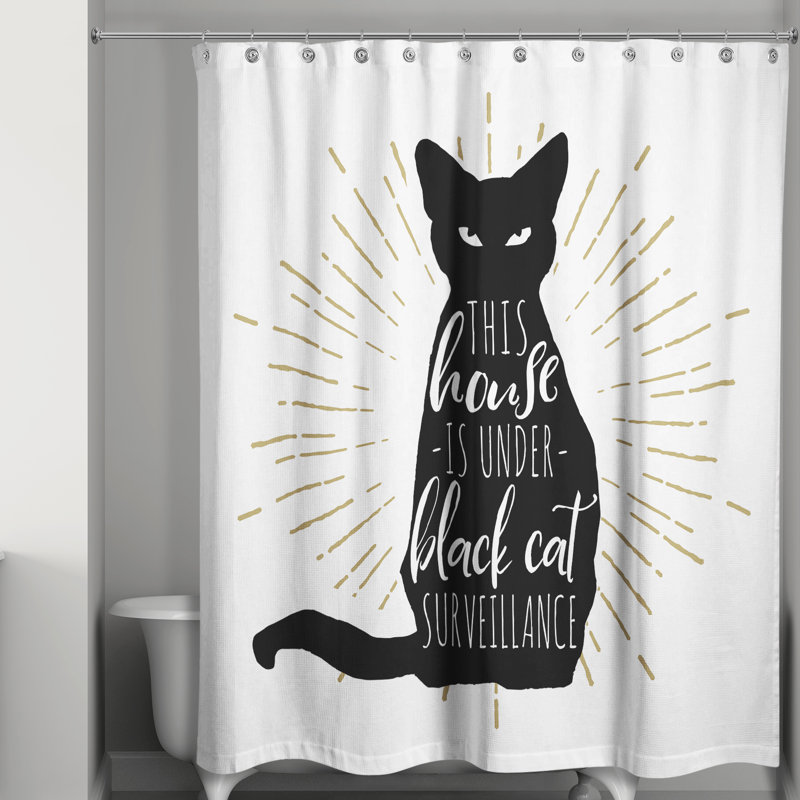 Rideau de douche simple noir cat house Loree