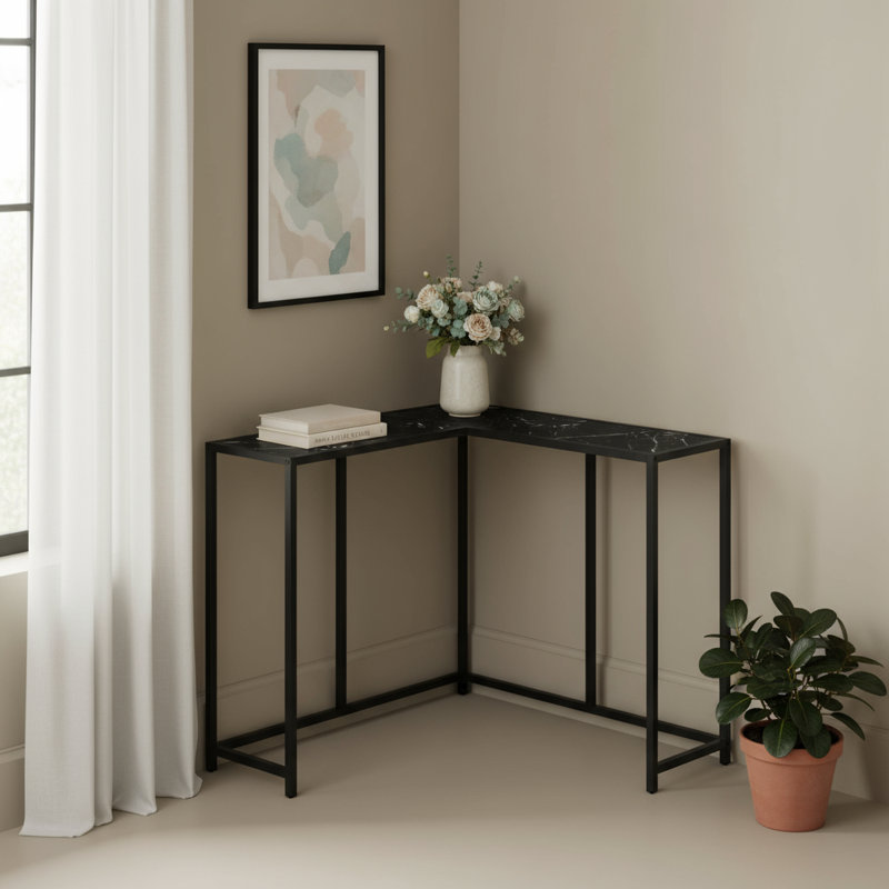 Table de bout avec cadre en faux marbre et fer 32 po noir et blanc