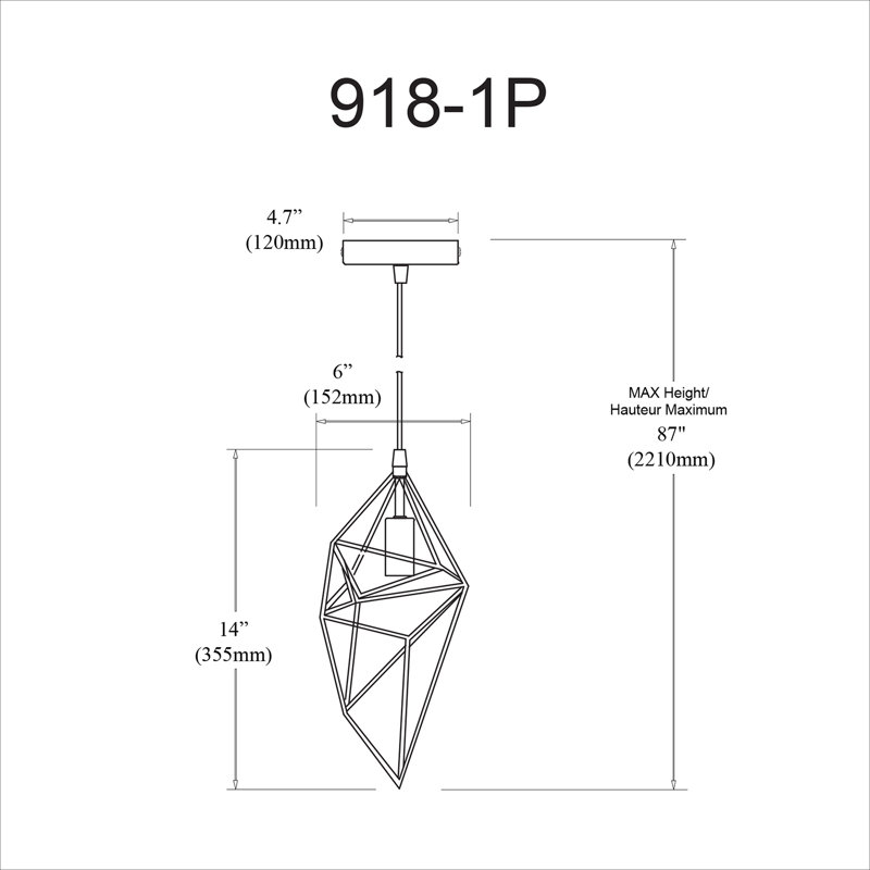 Luminaire suspendu géométrique 1 lumières simple Radnor, Noir
