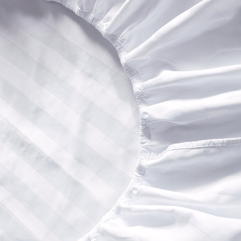 Sateen Striped Sheet Set, White, King Sheet Set + Fitted Sheet + 2 Pillowcases