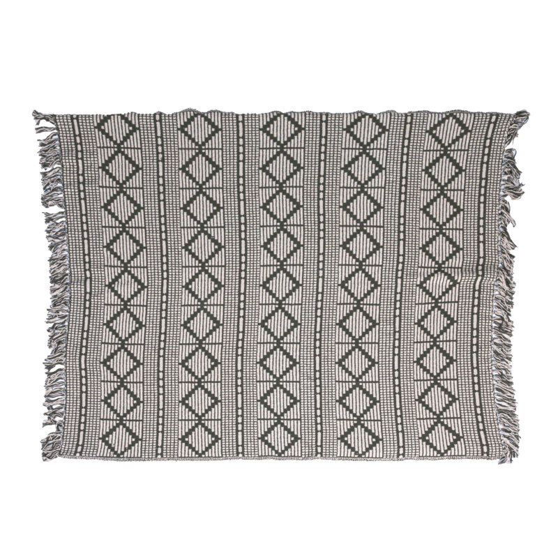 Soft Recycled Cotton Blend Throw with Diamond Pattern, Green