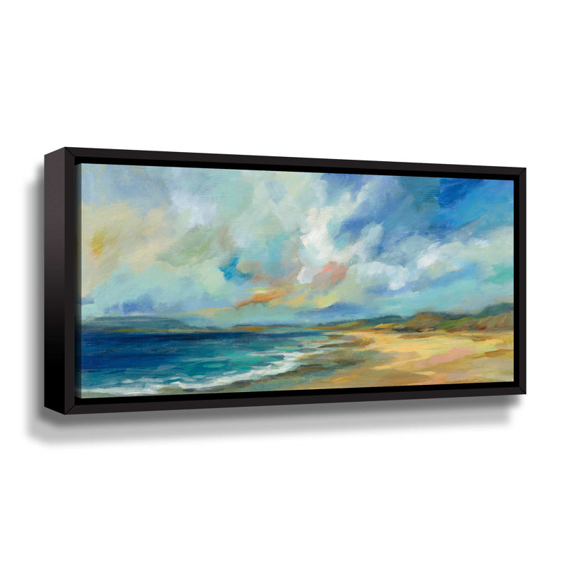 Sunny Bay - Peinture sur toile, Cadre flottant noir, H 6 po x l 12 po x P 2 po